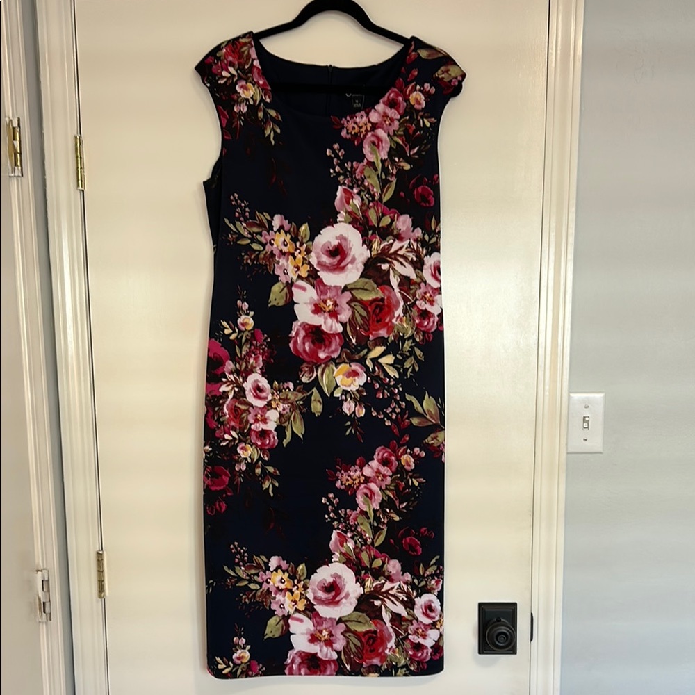 Connected Apparel Black and Pink Midi Dress